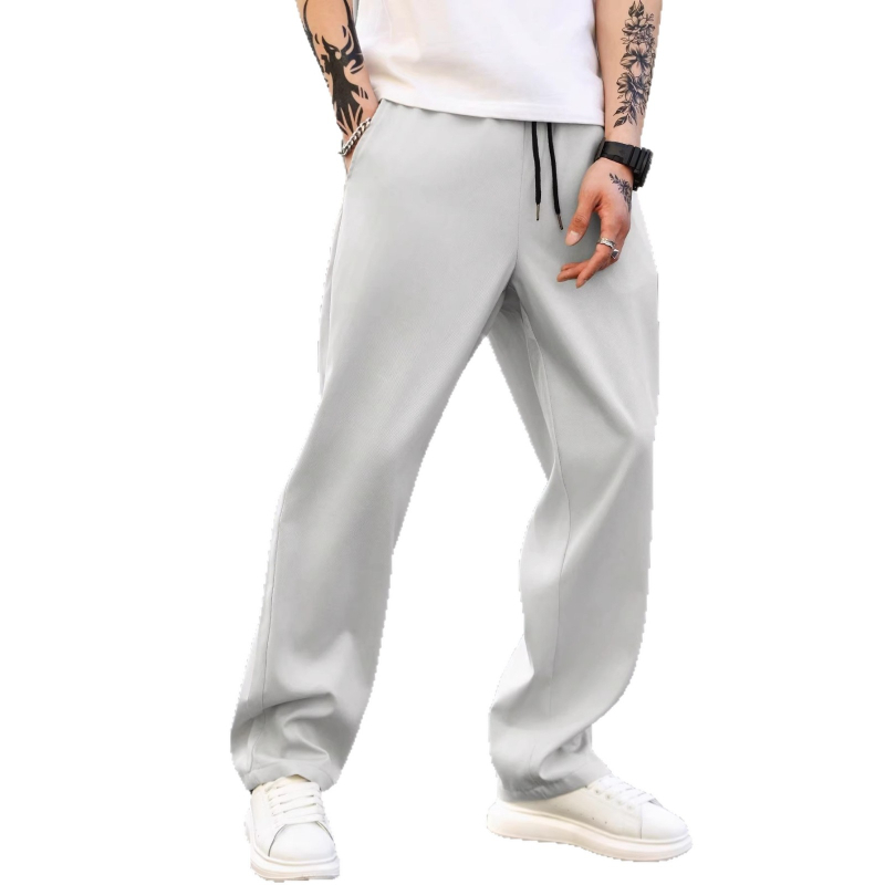 Pantaloni casual pentru bărbați, stil street, uni, croială dreaptă, talie medie, poliester, vară