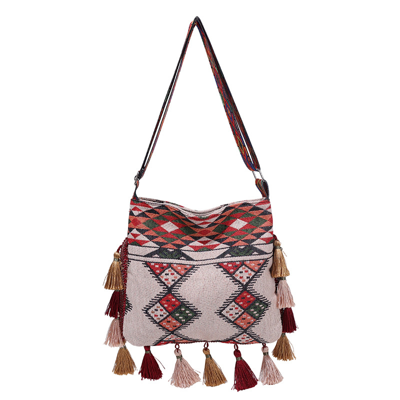 Geantă boemă cu ciucuri, capacitate mare, crossbody pentru femei