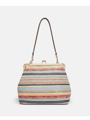 Geantă de mână împletită pentru femei, geantă de umăr cu dungi color-block, stil scoică vintage, modernă și versatilă pentru utilizare zilnică