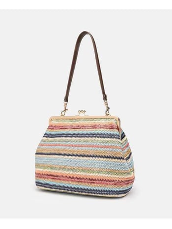 Geantă de mână împletită pentru femei, geantă de umăr cu dungi color-block, stil scoică vintage, modernă și versatilă pentru utilizare zilnică