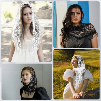 Șal de cap din tul cu margine brodată, voal de mireasă alb, stil european-american