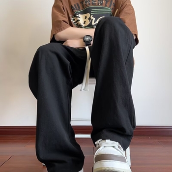 Pantaloni pentru bărbați din in, vară, ușori și la modă, amestec bumbac-in, croială largă dreaptă, pantaloni lungi