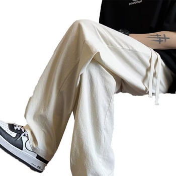 Pantaloni pentru bărbați din in, vară, ușori și la modă, amestec bumbac-in, croială largă dreaptă, pantaloni lungi