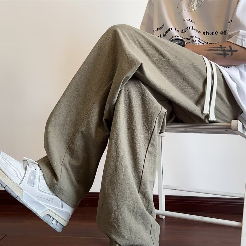 Pantaloni pentru bărbați din in, vară, ușori și la modă, amestec bumbac-in, croială largă dreaptă, pantaloni lungi