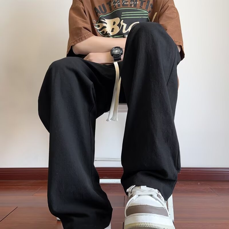 Pantaloni pentru bărbați din in, vară, ușori și la modă, amestec bumbac-in, croială largă dreaptă, pantaloni lungi