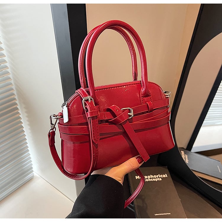 Geantă roșie pentru femei, toamnă-iarnă, stil cochilie, PU, mărime medie, pentru umăr sau crossbody, design minimalist