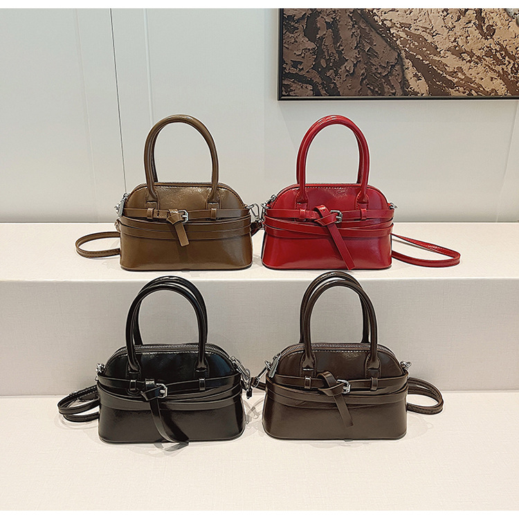 Geantă roșie pentru femei, toamnă-iarnă, stil cochilie, PU, mărime medie, pentru umăr sau crossbody, design minimalist