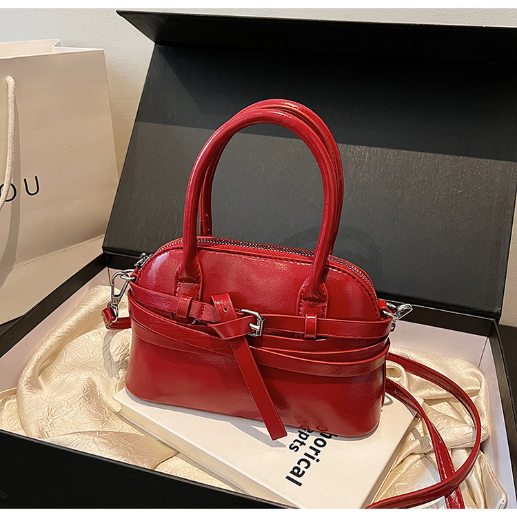 Geantă roșie pentru femei, toamnă-iarnă, stil cochilie, PU, mărime medie, pentru umăr sau crossbody, design minimalist