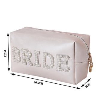 Geantă cosmetică cu litere din perle pentru mireasă, organizator de machiaj, MRS/BRIDE, piele PU