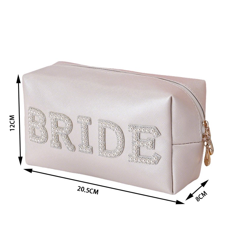 Geantă cosmetică cu litere din perle pentru mireasă, organizator de machiaj, MRS/BRIDE, piele PU