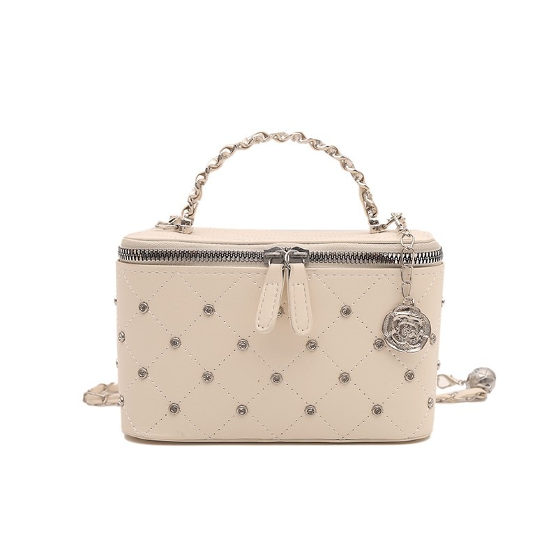 Geantă bucket cu lanț, croi quilt, stil tweed, vară 2025, mică și elegantă, pentru umăr
