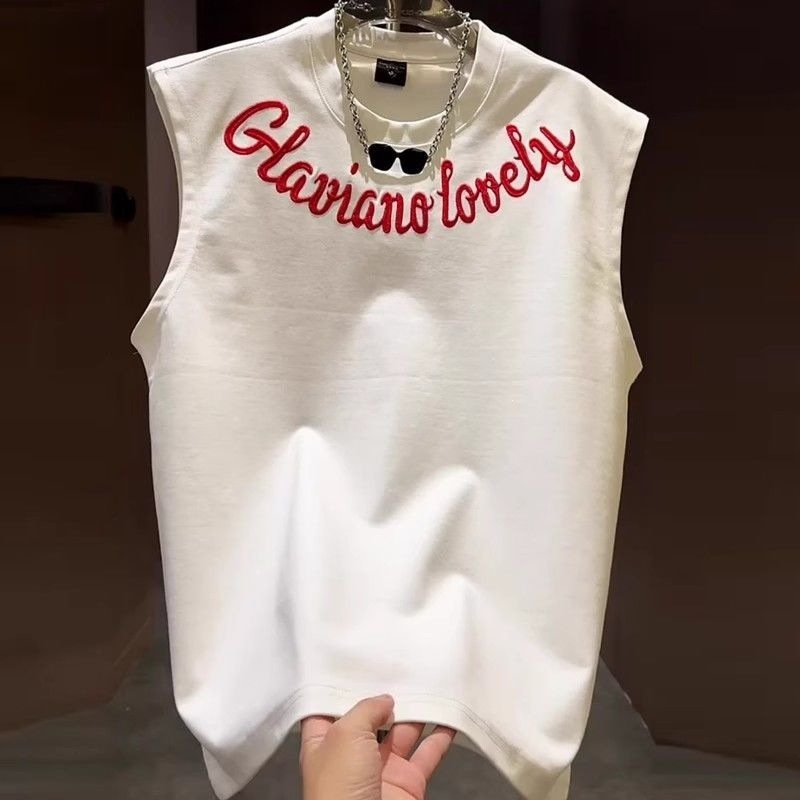 Vesta fără mâneci de vară cu guler rotund, imprimare în stil american, croială largă, top sport unisex
