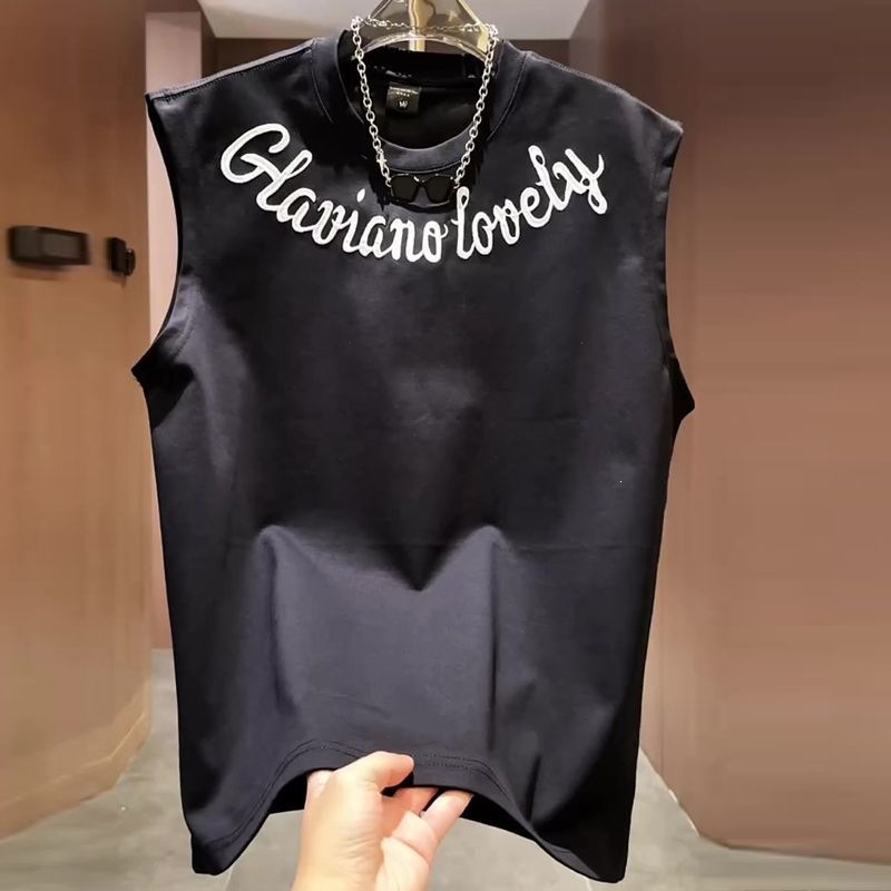 Vesta fără mâneci de vară cu guler rotund, imprimare în stil american, croială largă, top sport unisex