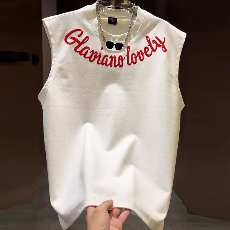 Vesta fără mâneci de vară cu guler rotund, imprimare în stil american, croială largă, top sport unisex