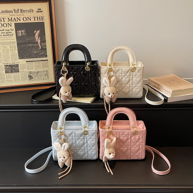 Geantă de mână în stil coreean, broderie cu model pătrat, elegantă și versatilă pentru utilizare zilnică