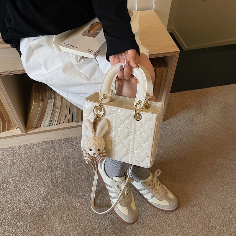 Geantă de mână în stil coreean, broderie cu model pătrat, elegantă și versatilă pentru utilizare zilnică