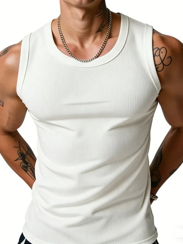 Maieu sport masculin de vară, țesătură ribată, culoare solidă