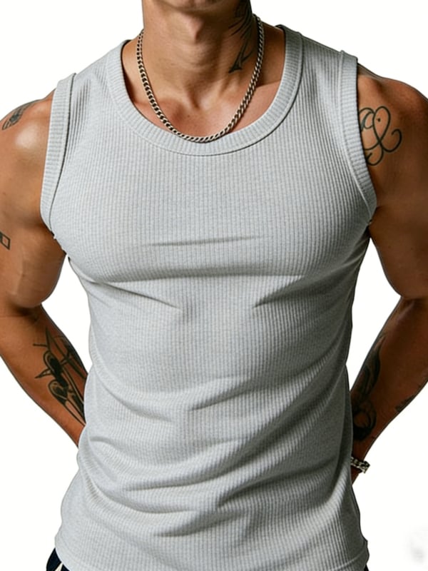 Maieu sport masculin de vară, țesătură ribată, culoare solidă
