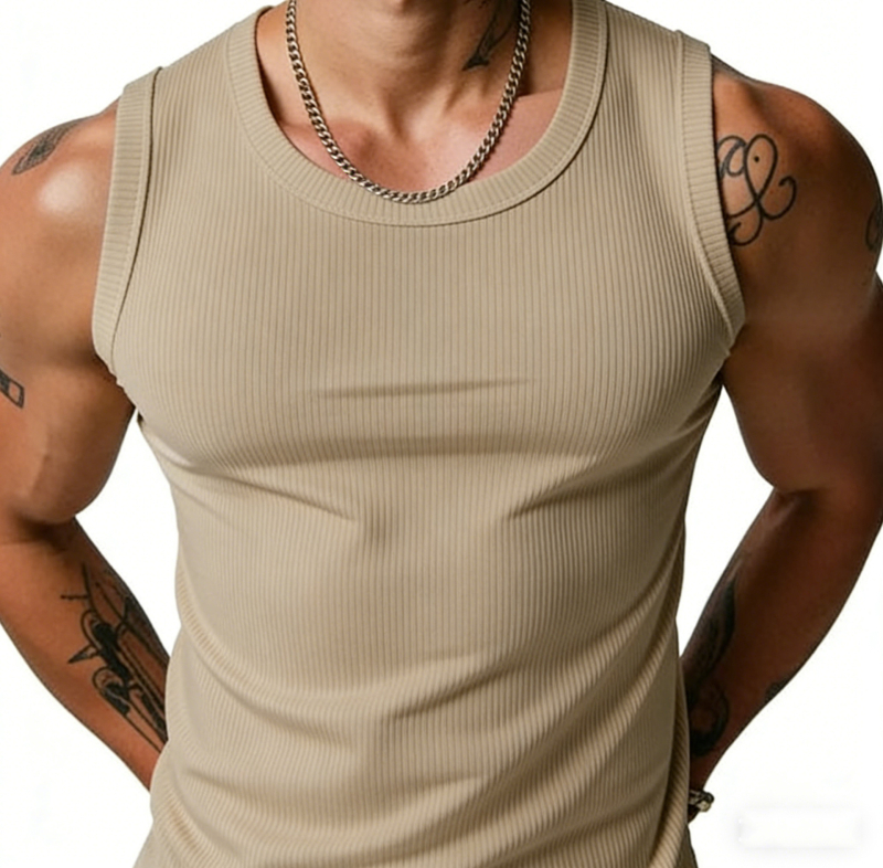 Maieu sport masculin de vară, țesătură ribată, culoare solidă