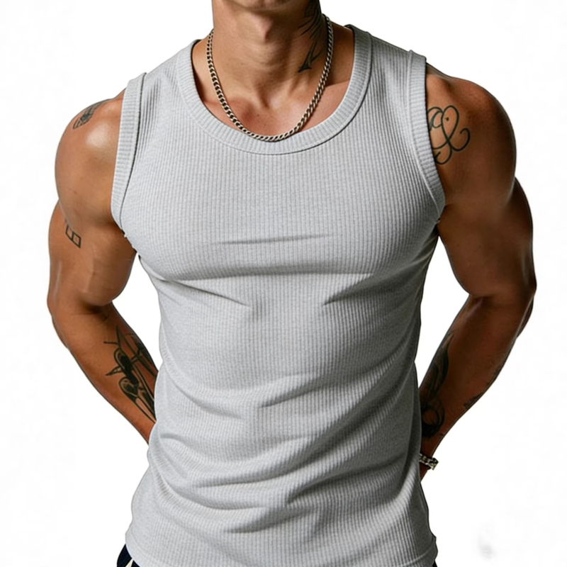 Maieu sport masculin de vară, țesătură ribată, culoare solidă