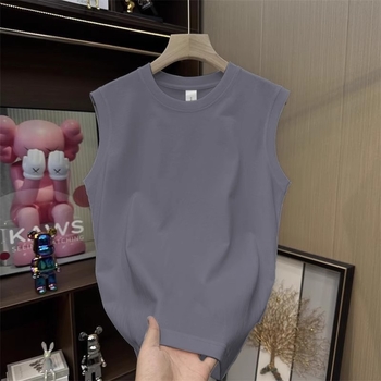 2025 Top fără mâneci din bumbac 100%, culoare solidă, guler rotund, model de bază, unisex, vară