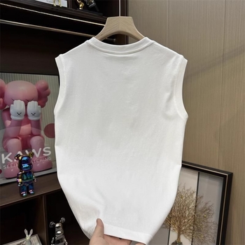 2025 Top fără mâneci din bumbac 100%, culoare solidă, guler rotund, model de bază, unisex, vară