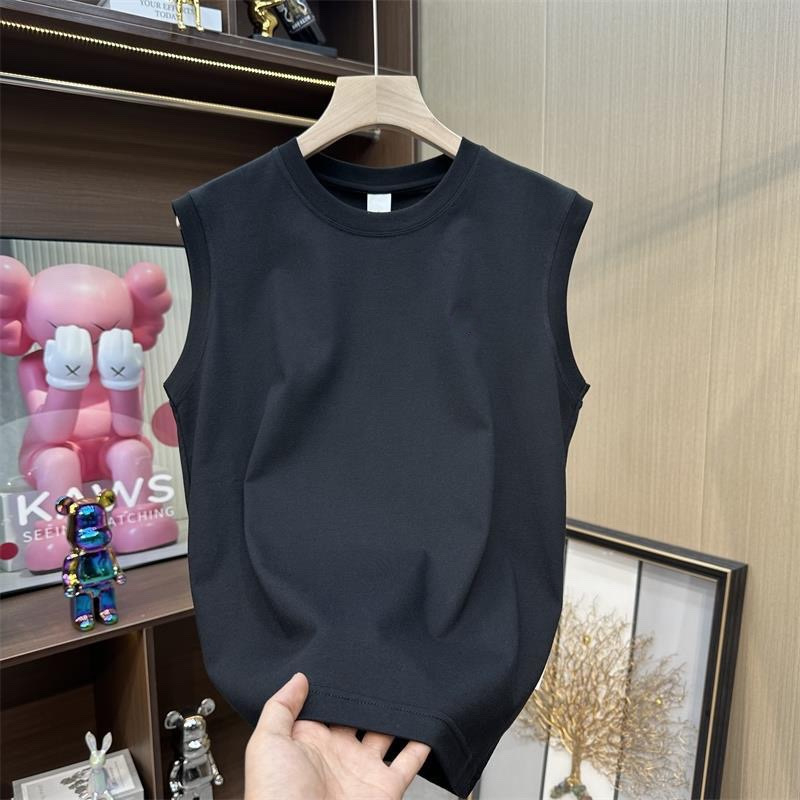 2025 Top fără mâneci din bumbac 100%, culoare solidă, guler rotund, model de bază, unisex, vară