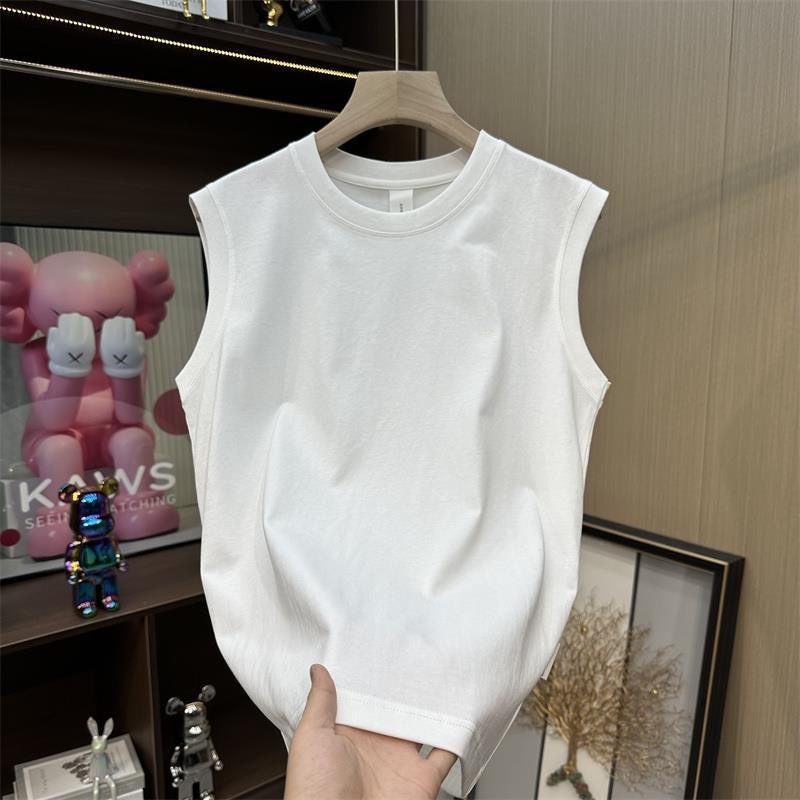 2025 Top fără mâneci din bumbac 100%, culoare solidă, guler rotund, model de bază, unisex, vară