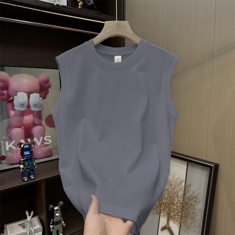 2025 Top fără mâneci din bumbac 100%, culoare solidă, guler rotund, model de bază, unisex, vară