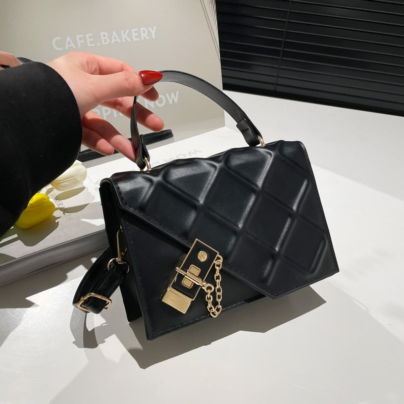 Geantă mică cu lanț, în stil coreean, model quilt diamant, formă pătrată, crossbody, 2025 nou, PU material, textură modernă