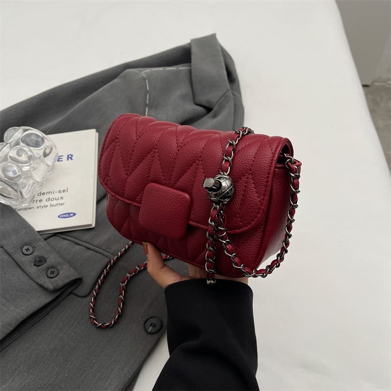 Geantă de umăr mică pentru femei, broderie pe fir și model pătrat diamant, PU, buzunar pentru ruj, purtare zilnică, iarnă 2023