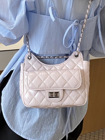 Geantă din PU, model diamantat cu lanț, pentru umăr/crossbody, 2026 primăvară-vară, design de nișă