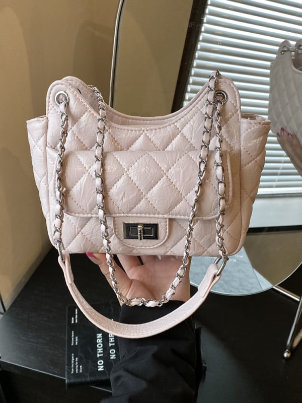 Geantă din PU, model diamantat cu lanț, pentru umăr/crossbody, 2026 primăvară-vară, design de nișă
