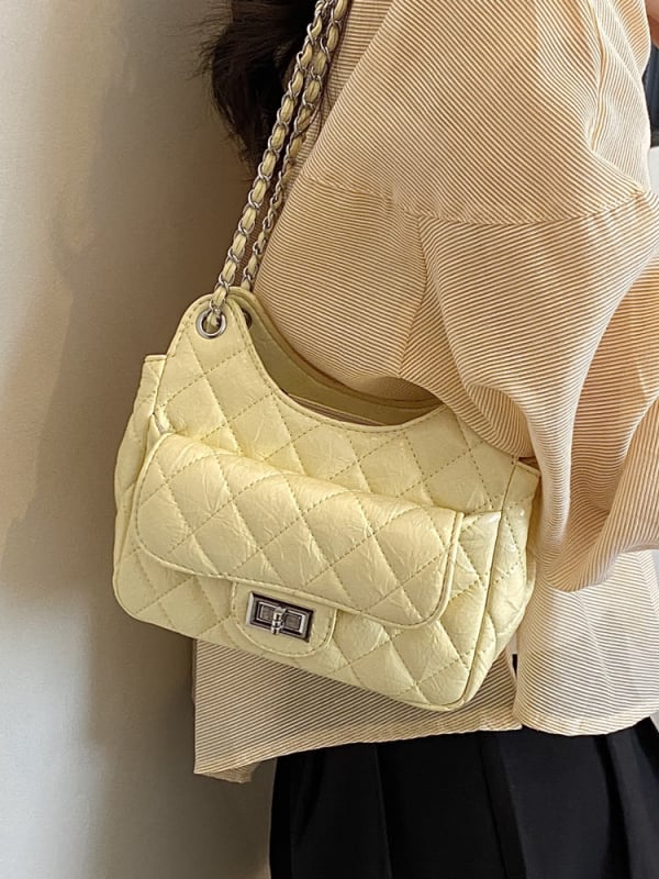 Geantă din PU, model diamantat cu lanț, pentru umăr/crossbody, 2026 primăvară-vară, design de nișă