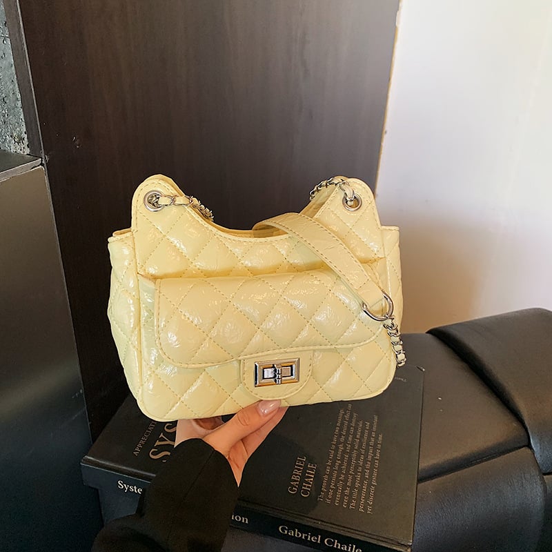 Geantă din PU, model diamantat cu lanț, pentru umăr/crossbody, 2026 primăvară-vară, design de nișă