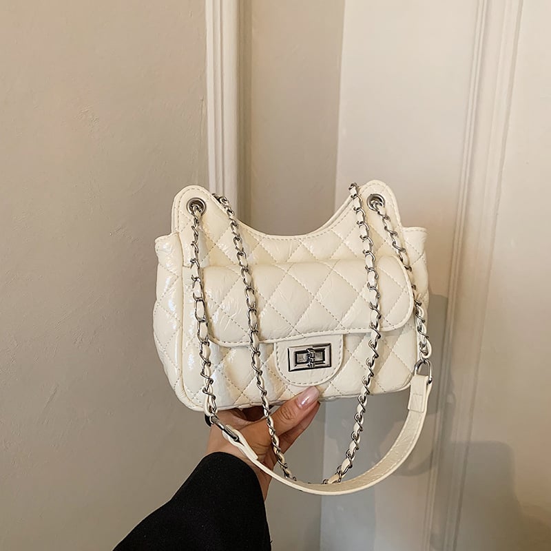 Geantă din PU, model diamantat cu lanț, pentru umăr/crossbody, 2026 primăvară-vară, design de nișă