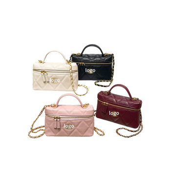 Geantă-box cu quilt diamantat și lanț, piele PU, stil Chanel, mică pătrată, gentuță pentru cosmetice, crossbody
