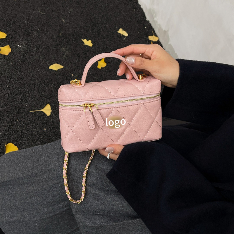 Geantă-box cu quilt diamantat și lanț, piele PU, stil Chanel, mică pătrată, gentuță pentru cosmetice, crossbody