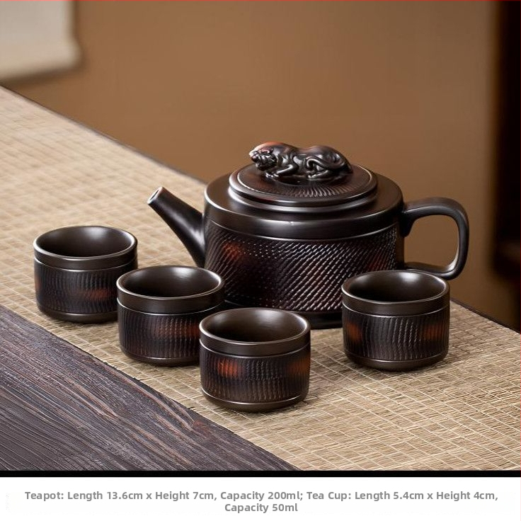 Ceainic lucrat manual din lut mov cu design cu pattern de cuțit, capacitate mare, pentru birou, stil retro, cadou de înaltă clasă, set de ceai Kung Fu, model B5