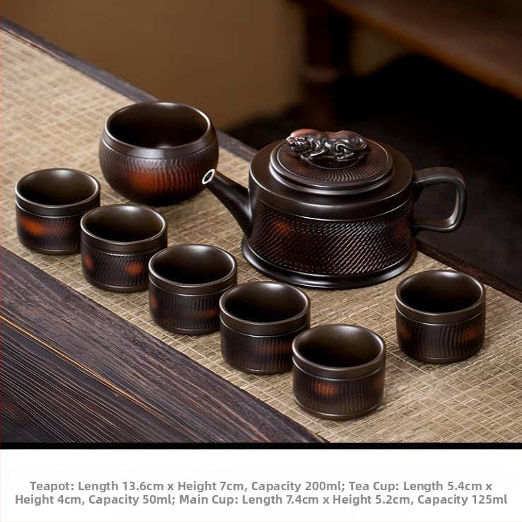 Ceainic lucrat manual din lut mov cu design cu pattern de cuțit, capacitate mare, pentru birou, stil retro, cadou de înaltă clasă, set de ceai Kung Fu, model B5