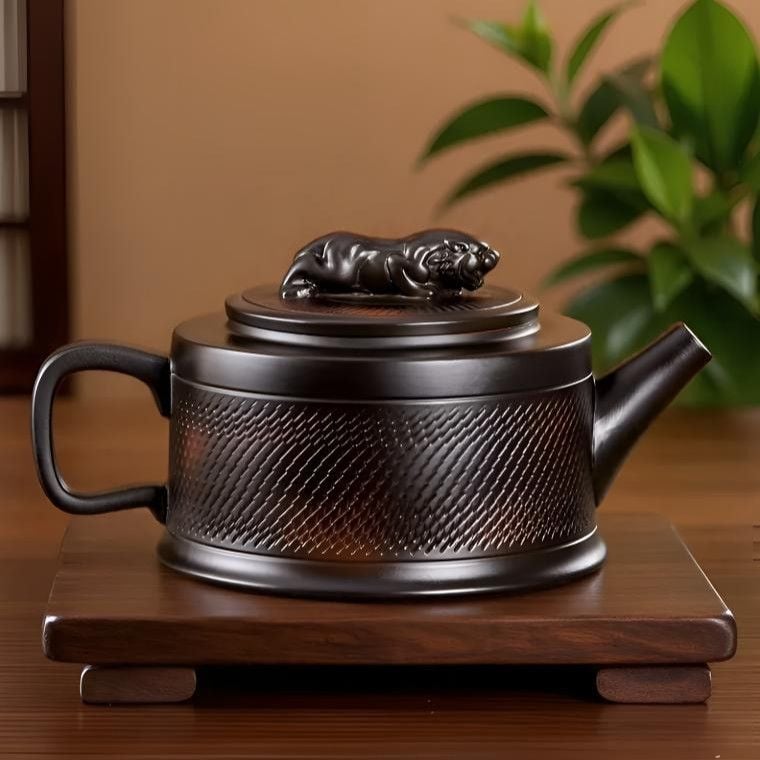 Ceainic lucrat manual din lut mov cu design cu pattern de cuțit, capacitate mare, pentru birou, stil retro, cadou de înaltă clasă, set de ceai Kung Fu, model B5