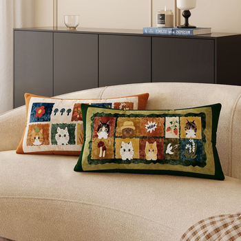 Husa de pernă dreptunghiulară, în stil cartoon vintage, pentru living, cu inserție inclusă, pernă lombară super moale