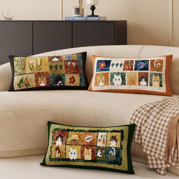 Husa de pernă dreptunghiulară, în stil cartoon vintage, pentru living, cu inserție inclusă, pernă lombară super moale