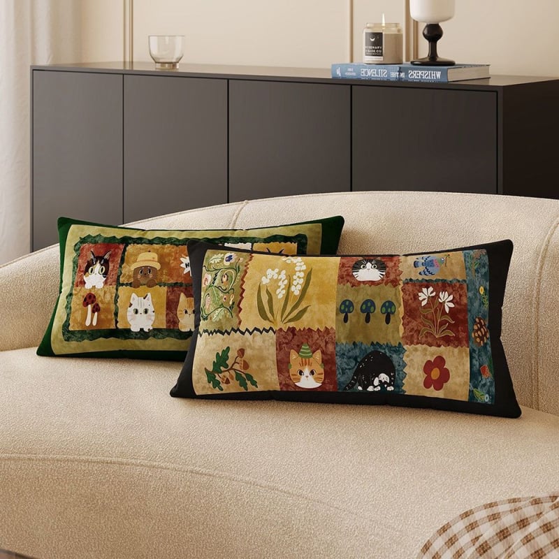 Husa de pernă dreptunghiulară, în stil cartoon vintage, pentru living, cu inserție inclusă, pernă lombară super moale