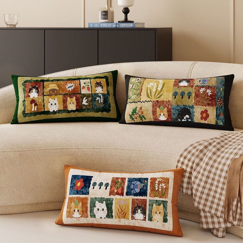 Husa de pernă dreptunghiulară, în stil cartoon vintage, pentru living, cu inserție inclusă, pernă lombară super moale