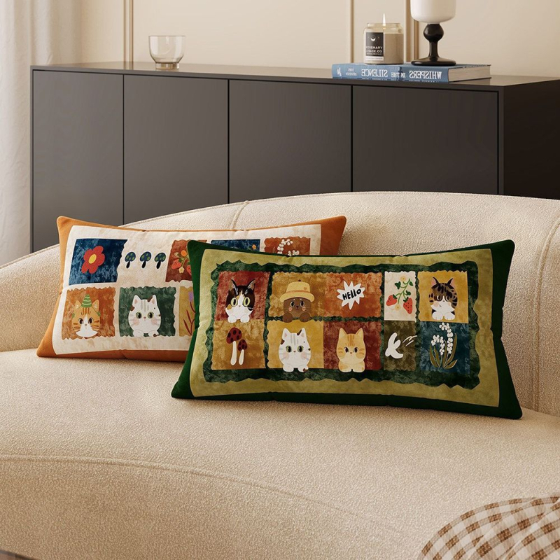 Husa de pernă dreptunghiulară, în stil cartoon vintage, pentru living, cu inserție inclusă, pernă lombară super moale