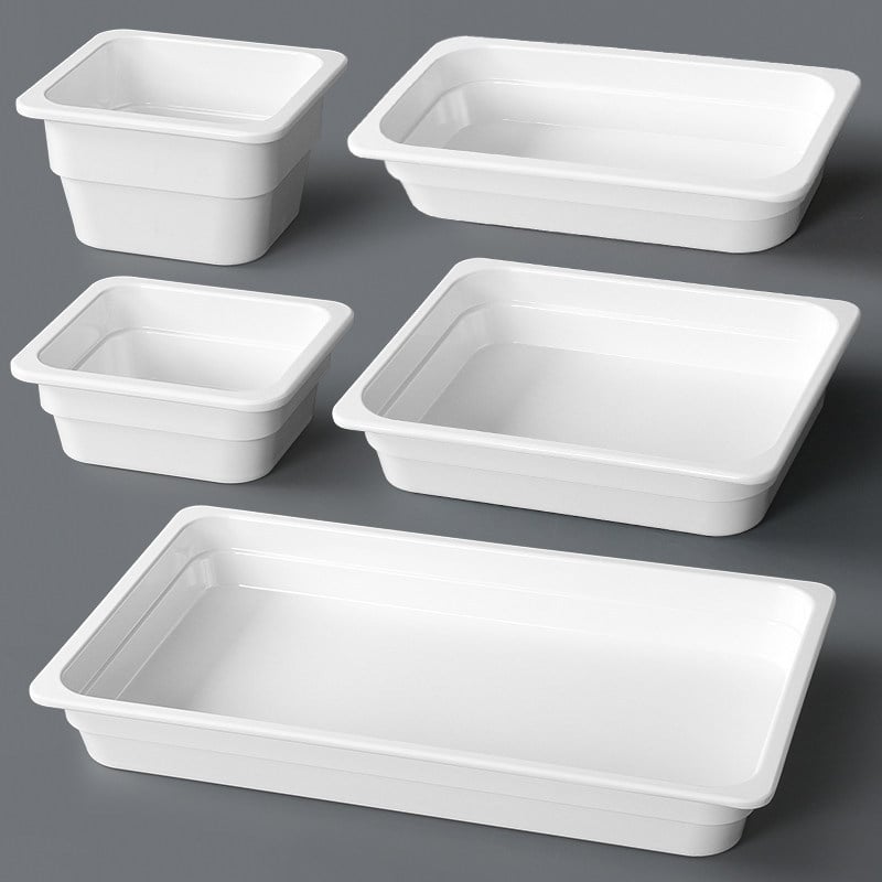 Tavă de servire din melamină pentru hot pot, farfurie albă dreptunghiulară