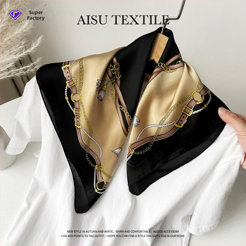 Șal pătrat de vară pentru femei, stil retro, 53×53 cm, satin chiffon ușor, stil coreean, elegant și versatil