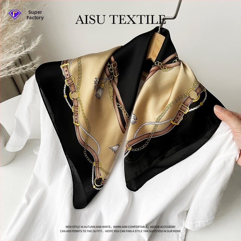 Șal pătrat de vară pentru femei, stil retro, 53×53 cm, satin chiffon ușor, stil coreean, elegant și versatil