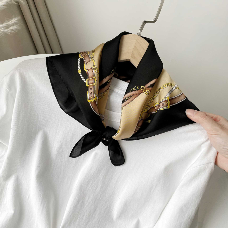 Șal pătrat de vară pentru femei, stil retro, 53×53 cm, satin chiffon ușor, stil coreean, elegant și versatil